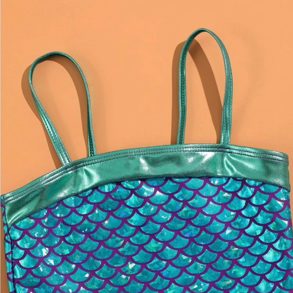 Toddler Baby Mermaid Metallic Tutu One Piece Swimsuit - Picture 3 of 4